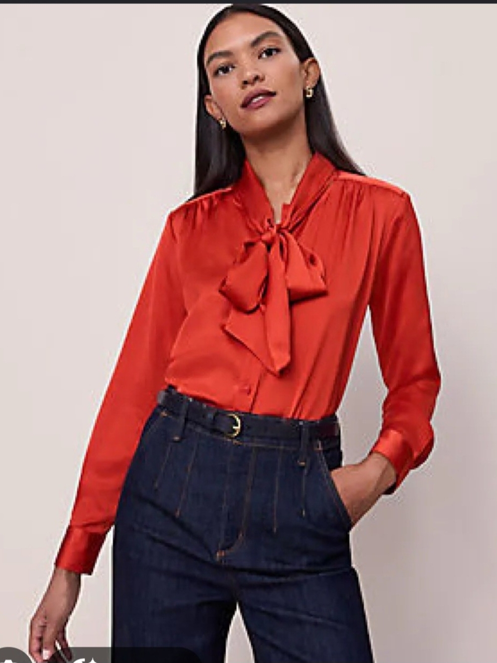 Ann Taylor Women's Satin Tie-Neck Blouse in Rich Orange Size Medium